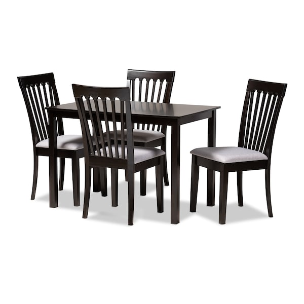 Baxton Studio Minette Gray Upholstered Espresso Finished Wood 5-Piece Dining Set 153-9398-8026 - main